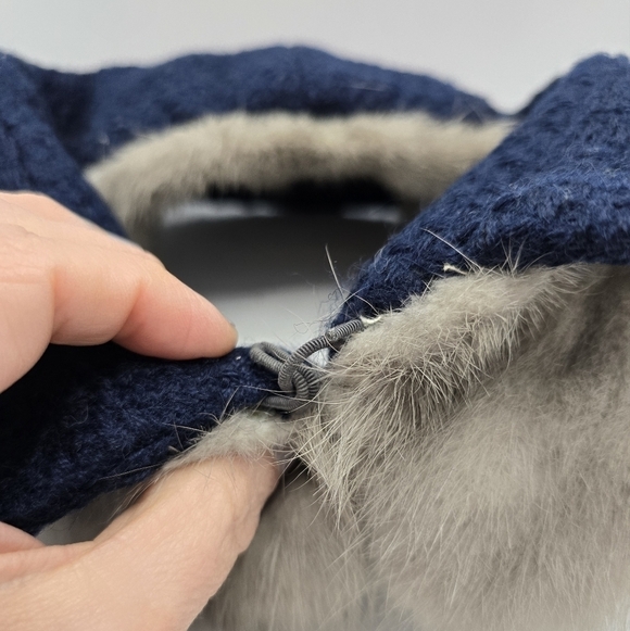 vintage 60's | navy blue cream real fur maximalist detachable collar unisex - Picture 4 of 10